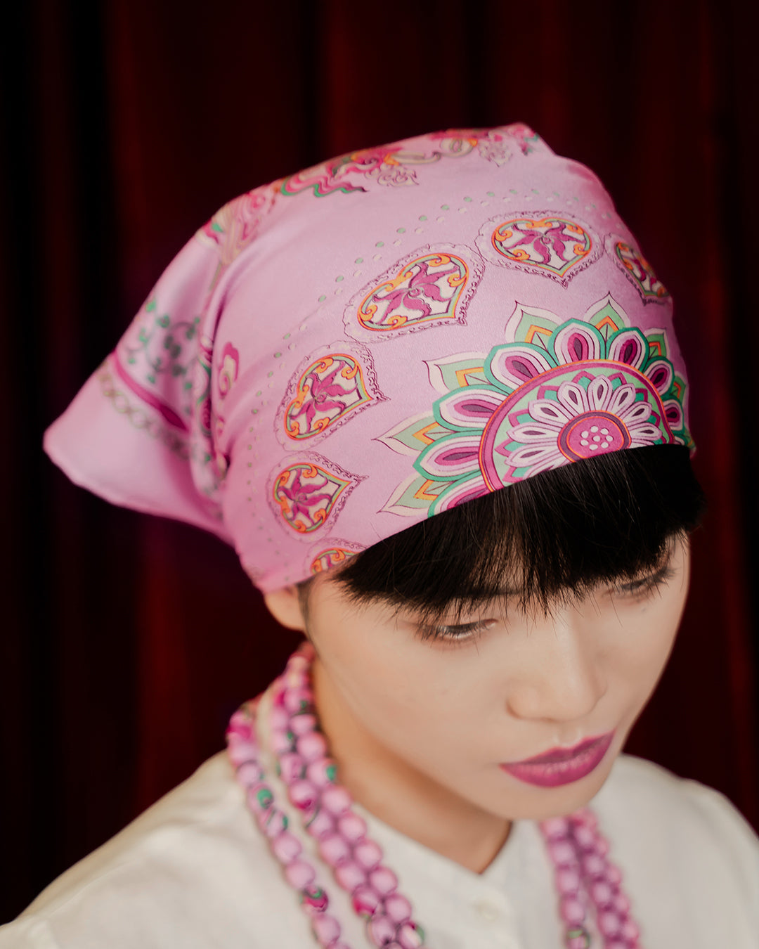 Phoenix Dance Silk Scarf / Pink / 55x55cm / 22x22in