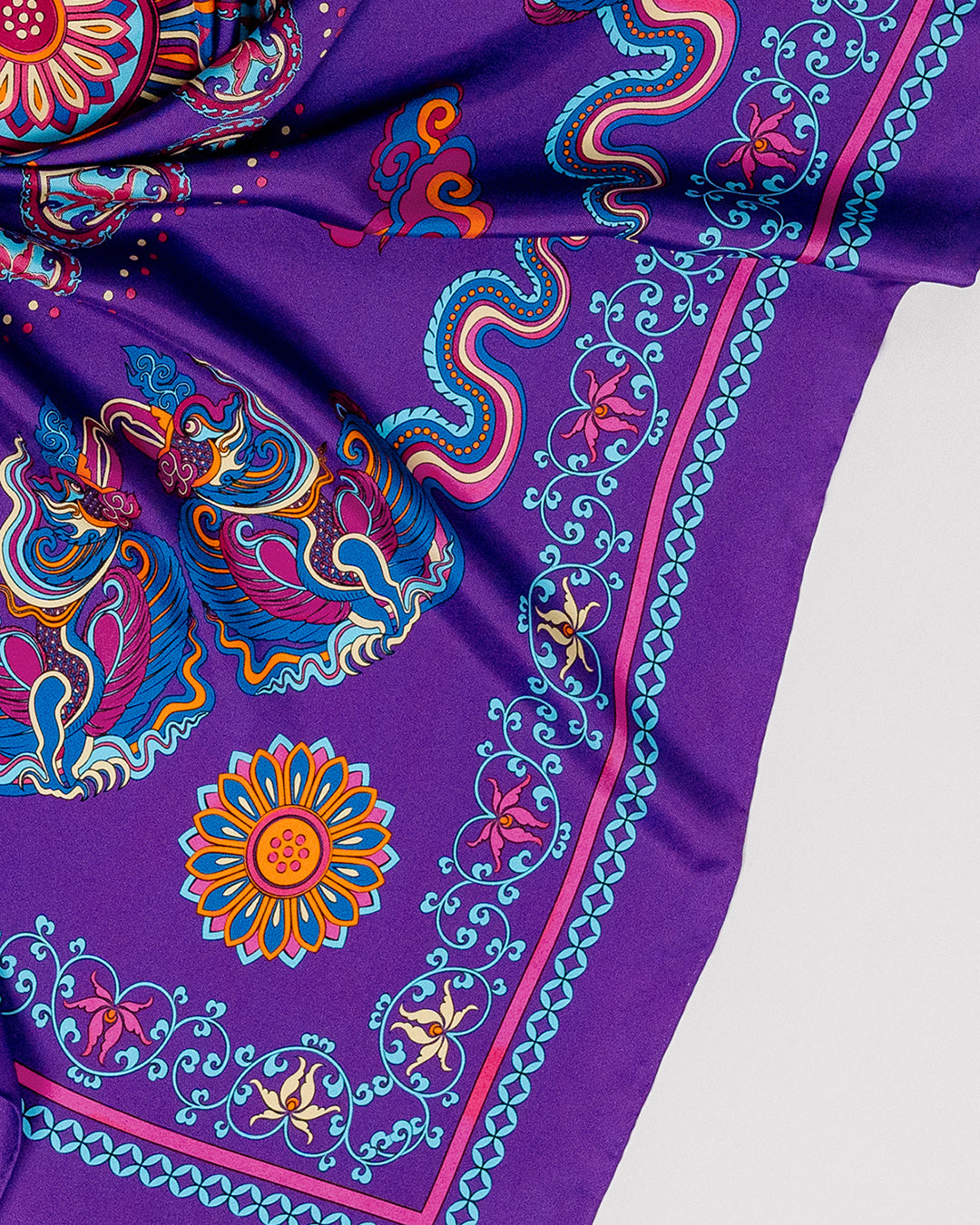 Phoenix Dance Silk Scarf / Purple / 65x65cm / 26x26in