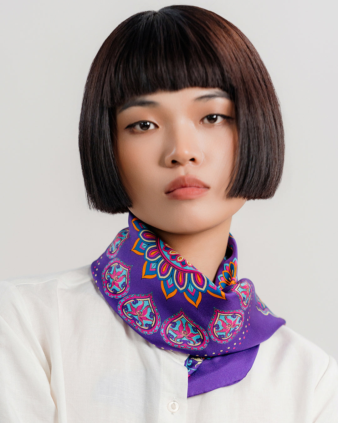 Phoenix Dance Silk Scarf / Purple / 65x65cm / 26x26in