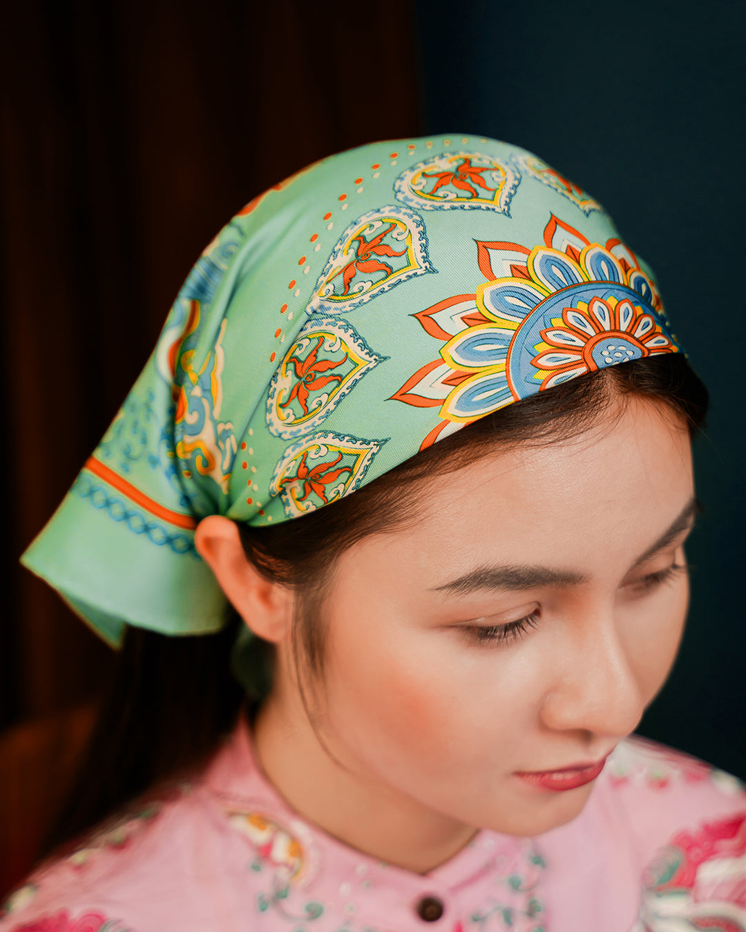 Phoenix Dance Silk Scarf / Green / 65x65cm / 26x26in