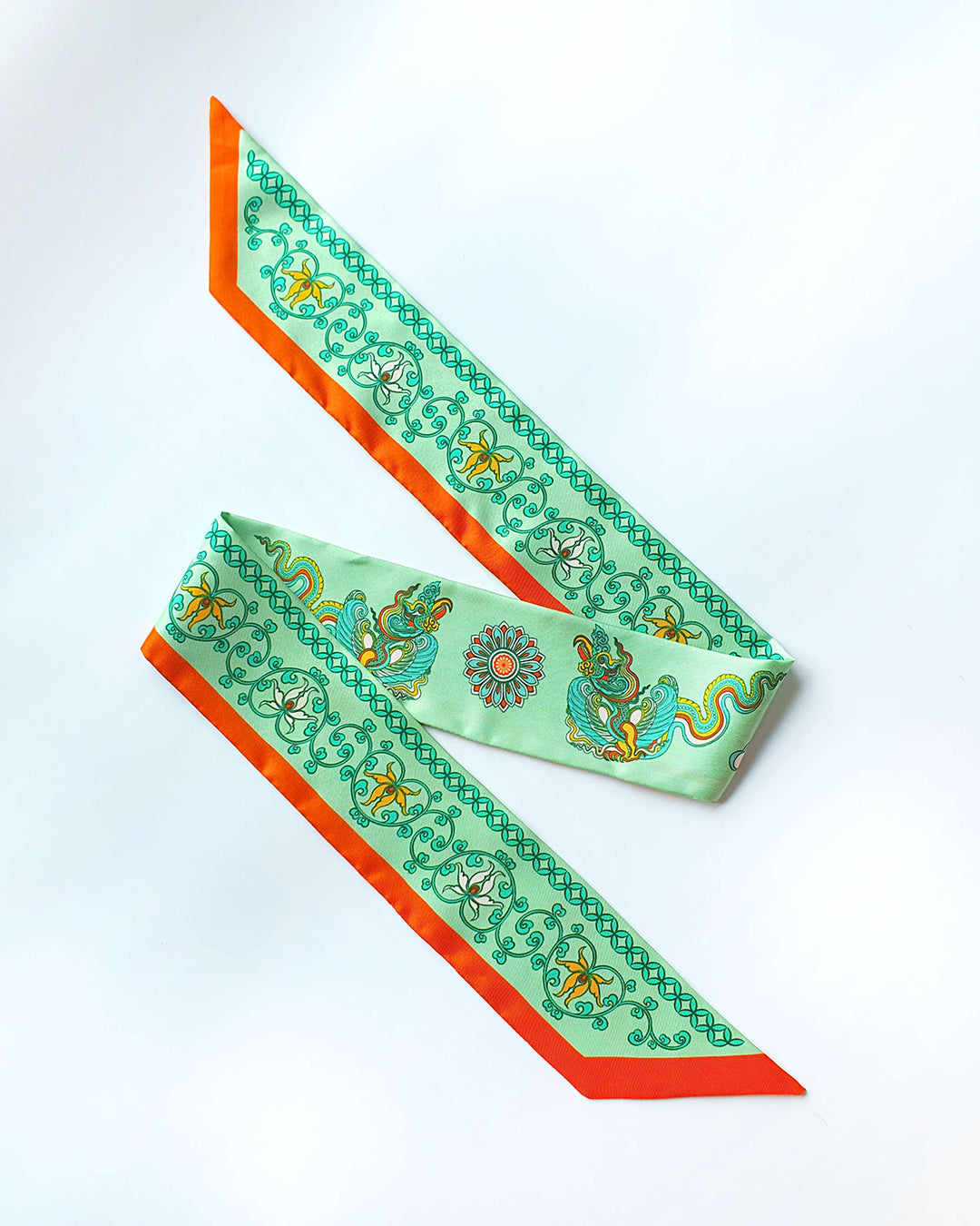 Phoenix Dance Silk Skinny Scarf / Green / 6x106cm / 2.4x44in