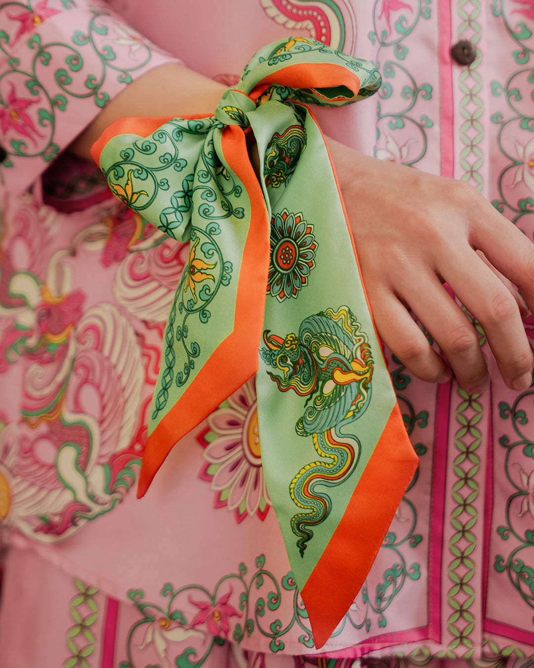 Phoenix Dance Silk Scarf / Green