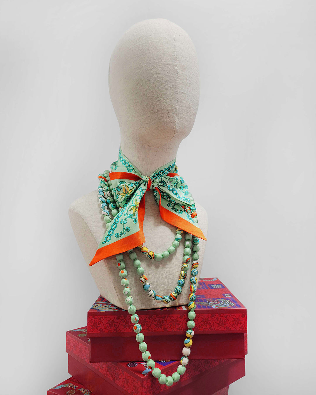 Phoenix Dance Silk Skinny Scarf / Green / 6x106cm / 2.4x44in