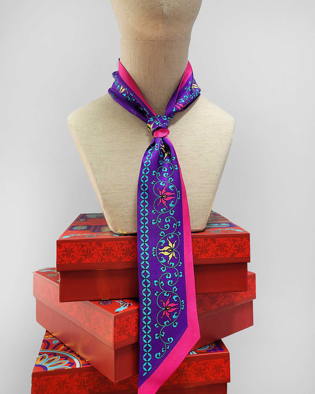 Phoenix Dance Silk Skinny Scarf / Purple / 6x106cm / 2.4x44in