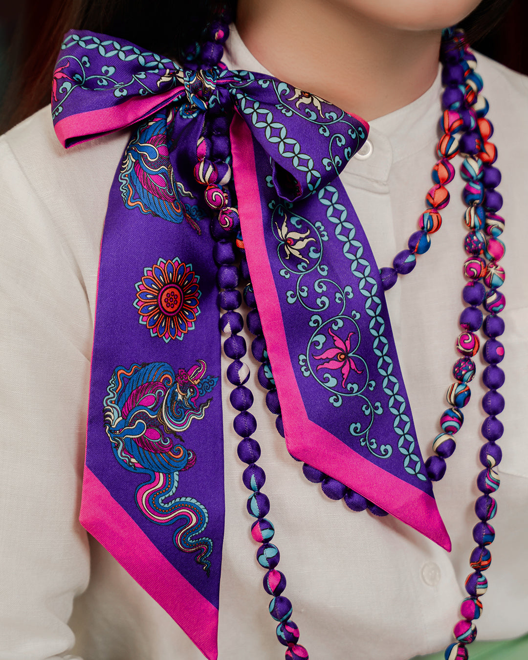 Phoenix Dance Silk Skinny Scarf / Purple / 6x106cm / 2.4x44in