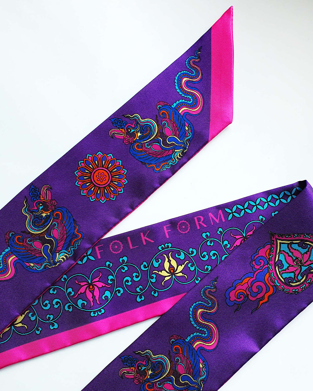 Phoenix Dance Silk Skinny Scarf / Purple / 6x106cm / 2.4x44in
