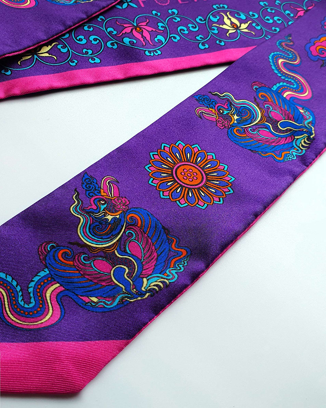 Phoenix Dance Silk Skinny Scarf / Purple / 6x106cm / 2.4x44in