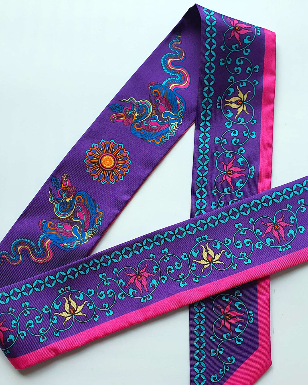 Phoenix Dance Silk Skinny Scarf / Purple / 6x106cm / 2.4x44in