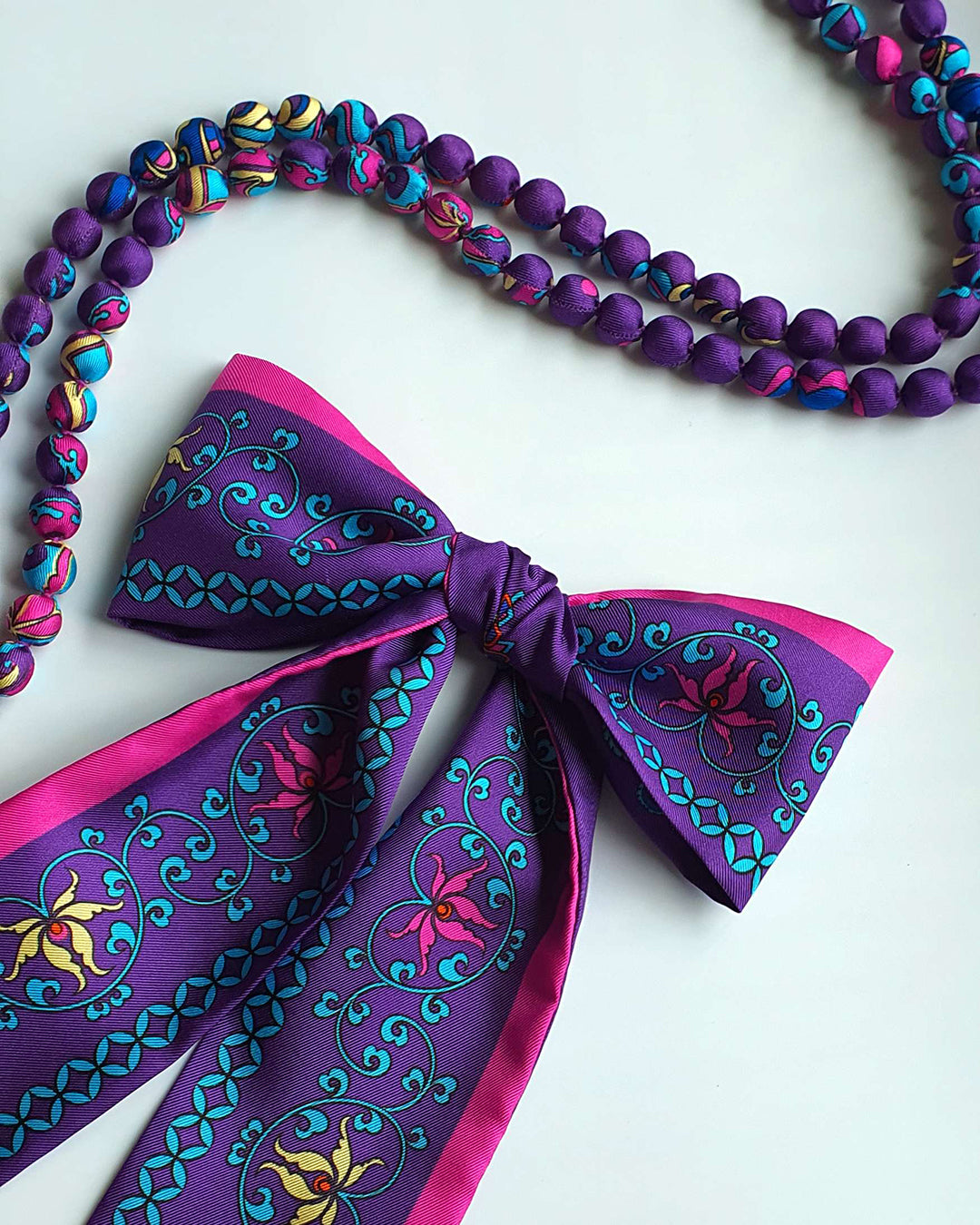 Phoenix Dance Silk Skinny Scarf / Purple / 6x106cm / 2.4x44in