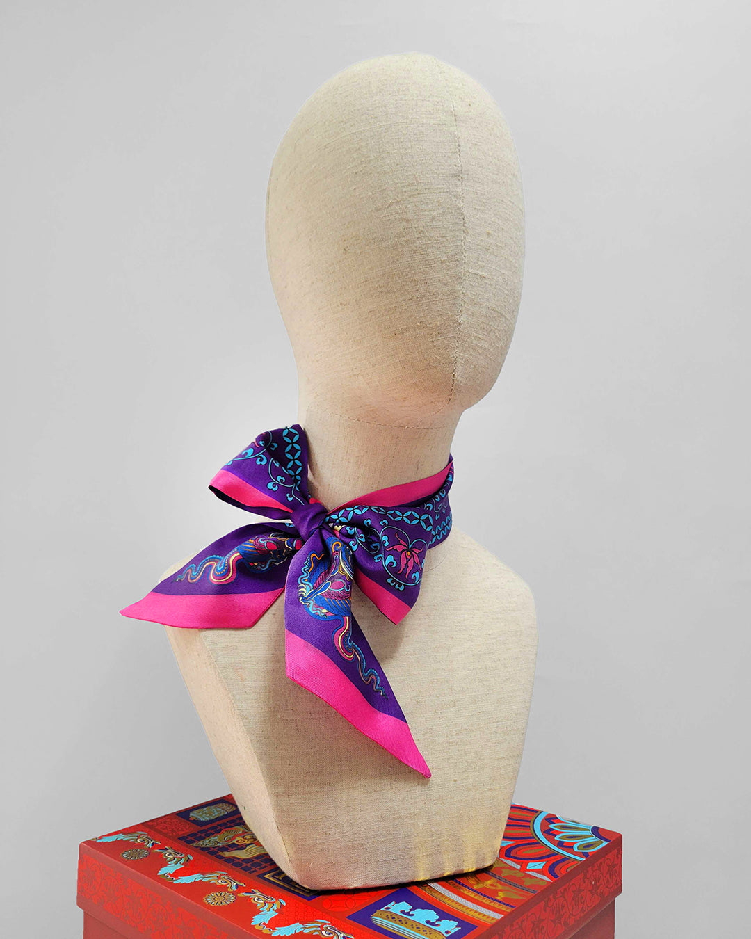 Phoenix Dance Silk Skinny Scarf / Purple / 6x106cm / 2.4x44in