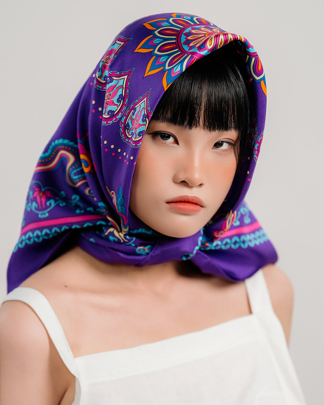 Phoenix Dance Silk Scarf / Purple / 90x90cm / 36x36in