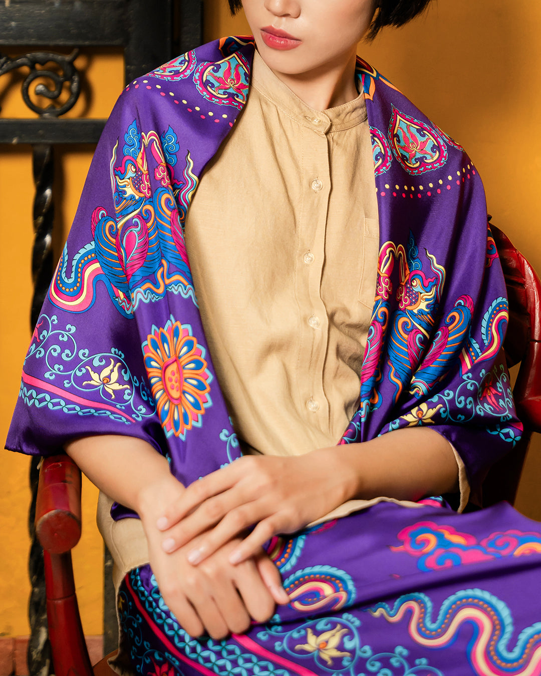 Phoenix Dance Silk Scarf / Purple