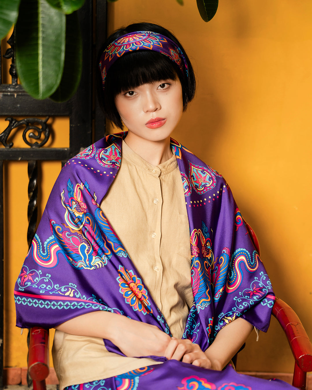 Phoenix Dance Silk Scarf / Purple
