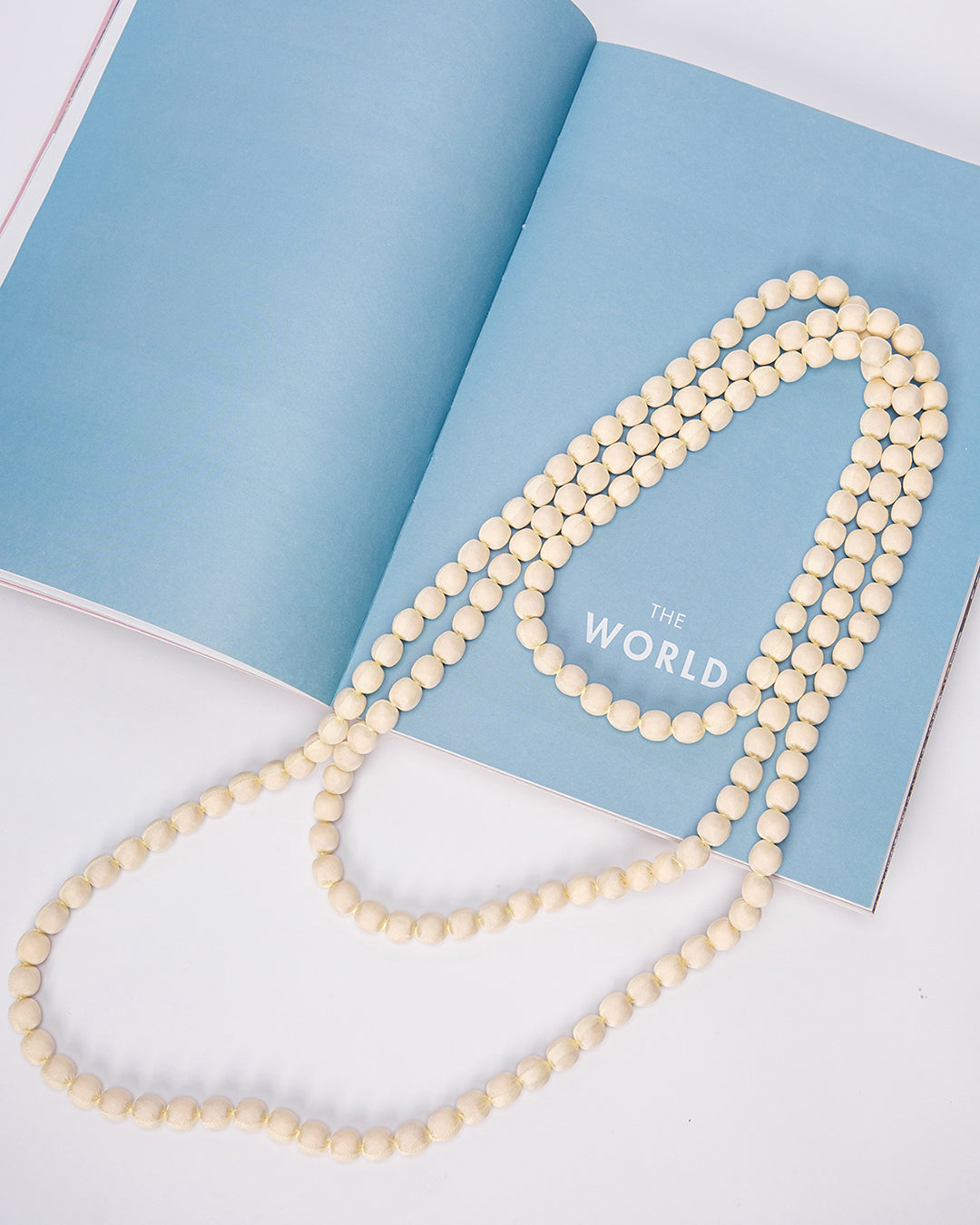 Plain Silk Wrapped Bead Necklace / Ivory / 110cm