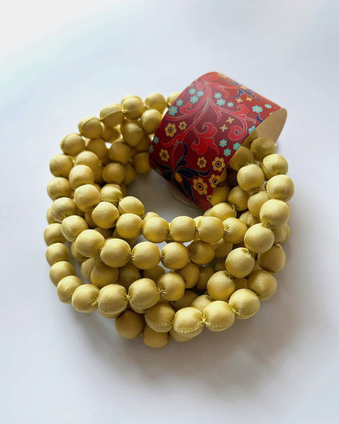 Plain Silk Wrapped Bead Necklace / Yellow / 110cm / 44in