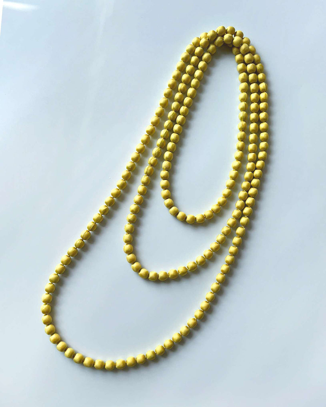 Plain Silk Wrapped Bead Necklace / Yellow / 110cm / 44in