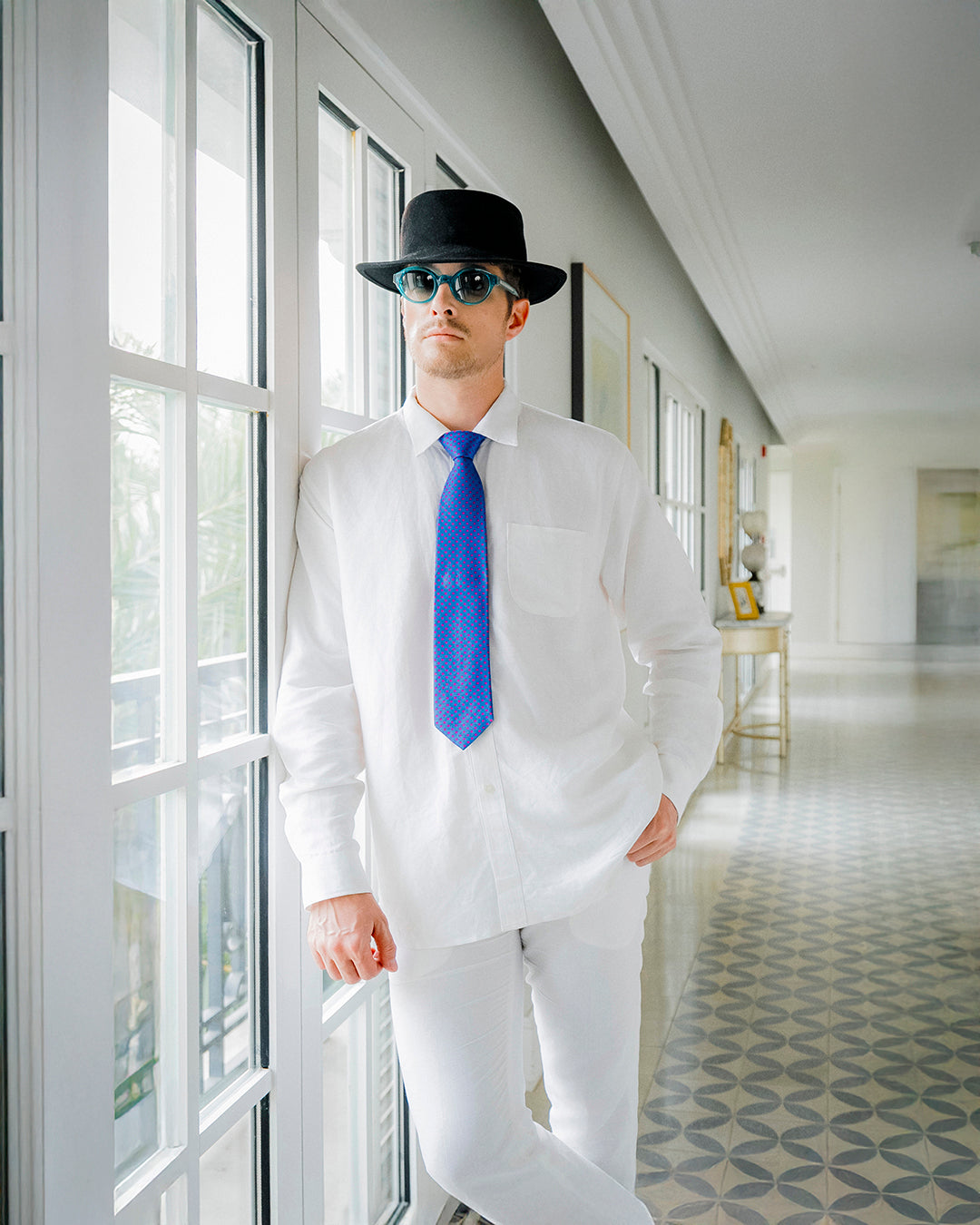 Polka Dot Silk Necktie / Blue & Red / Band 8cm / 3.2in