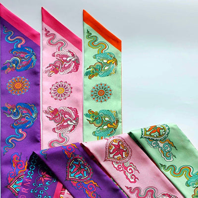 Folk Form Phoenix Dance silk twilly scarves