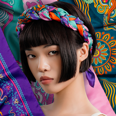 Folk Form silk bandanas, 22 inch square