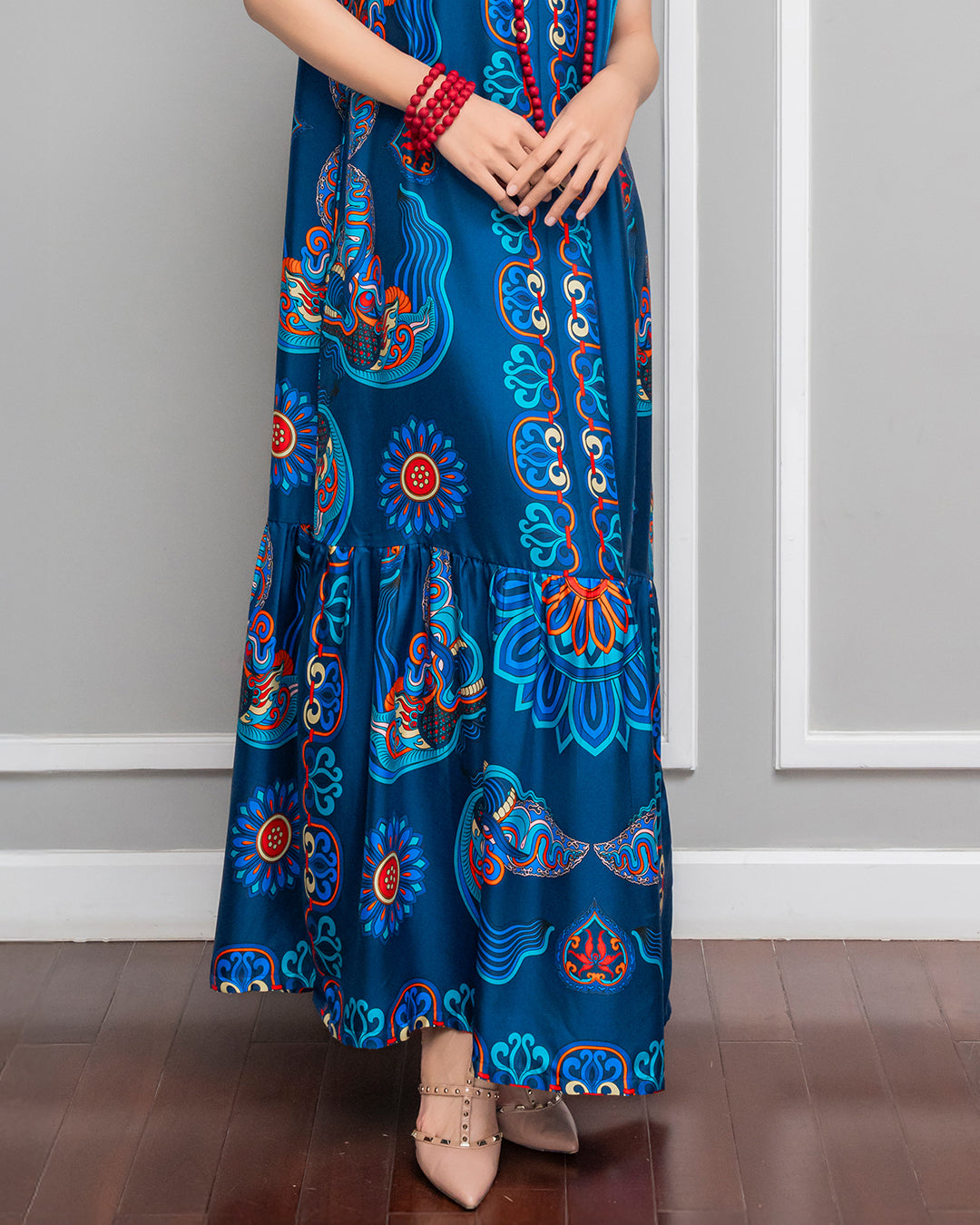Silk Max Boho 1970 Sleeveless Dress / Navy Blue Dragon Of Grace