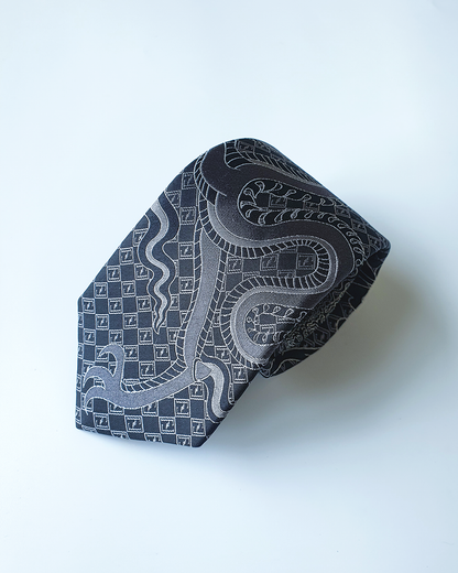 Luxury Gift for Dad/ Silk Necktie with Black Dragon Pattern / 8cm × 145cm