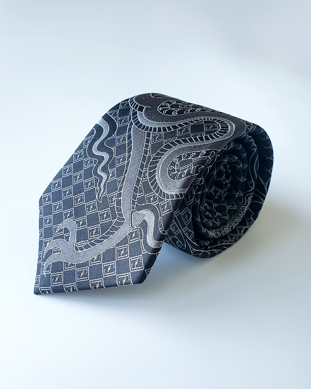 Black silk jacquard tie and cufflinks set, 3.1 inch wide, view 4