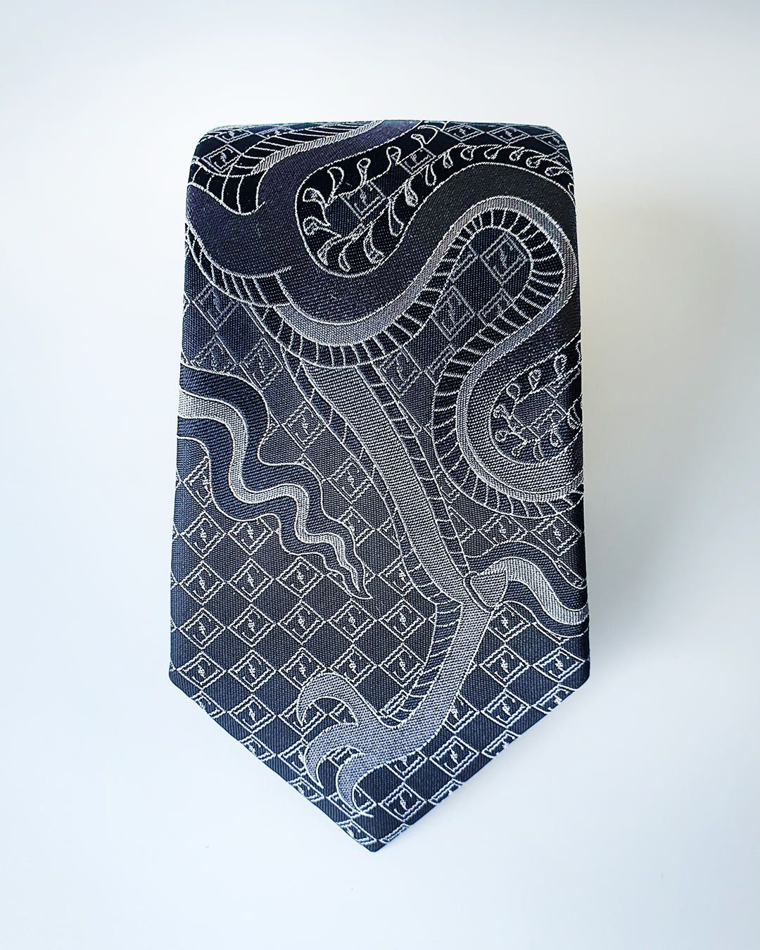 Black silk jacquard tie and cufflinks set, 3.1 inch wide, view 8