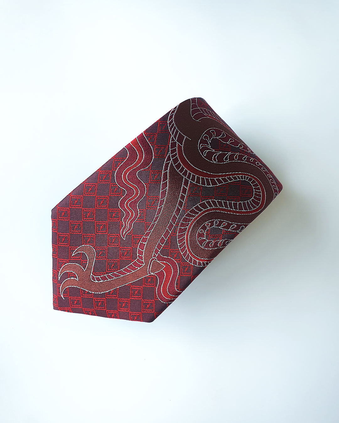 Crimson silk jacquard tie and cufflinks set, 3.1 inch wide, view 6