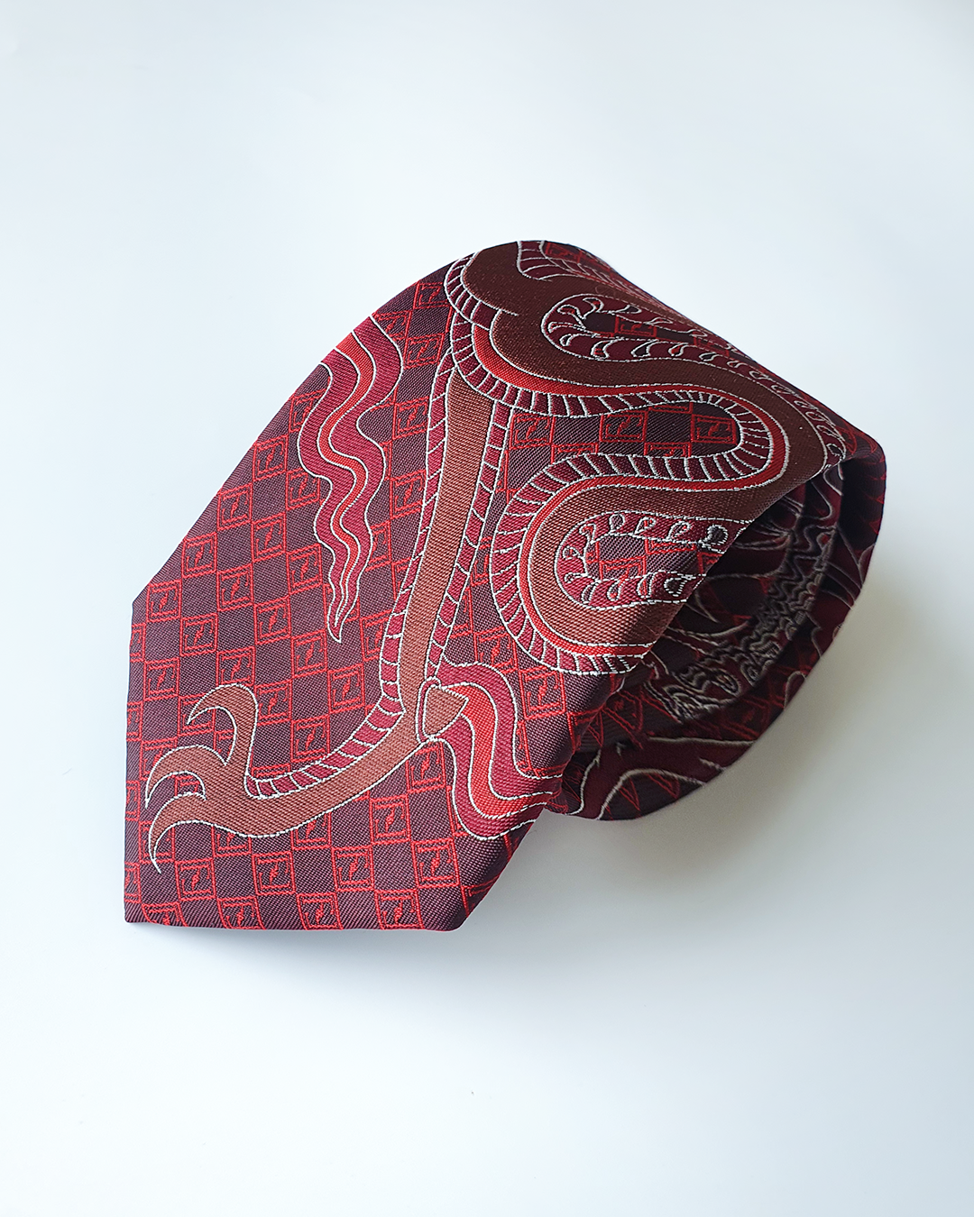Crimson silk jacquard tie and cufflinks set, 3.1 inch wide, view 8