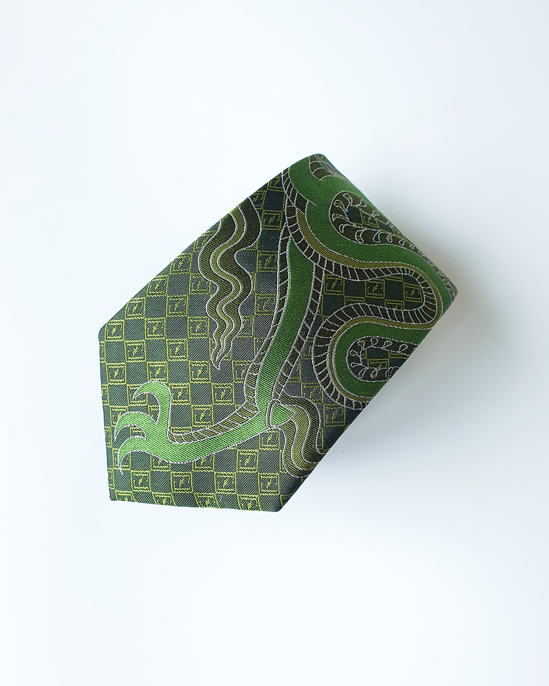 Emerald silk jacquard tie and cufflinks set, 3.1 inch wide, view 4