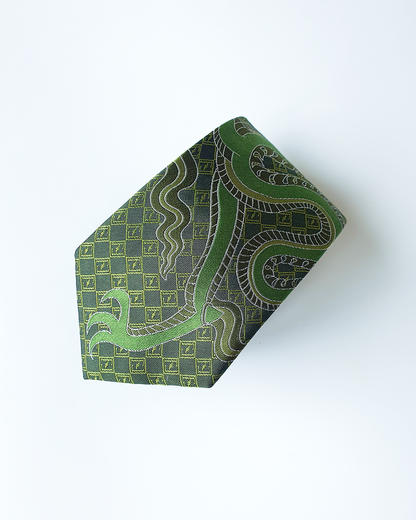 Emerald silk jacquard tie and cufflinks set, 3.1 inch wide, view 4