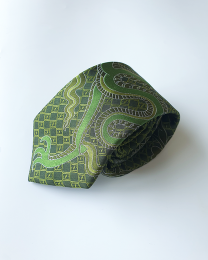 Emerald silk jacquard tie and cufflinks set, 3.1 inch wide, view 7