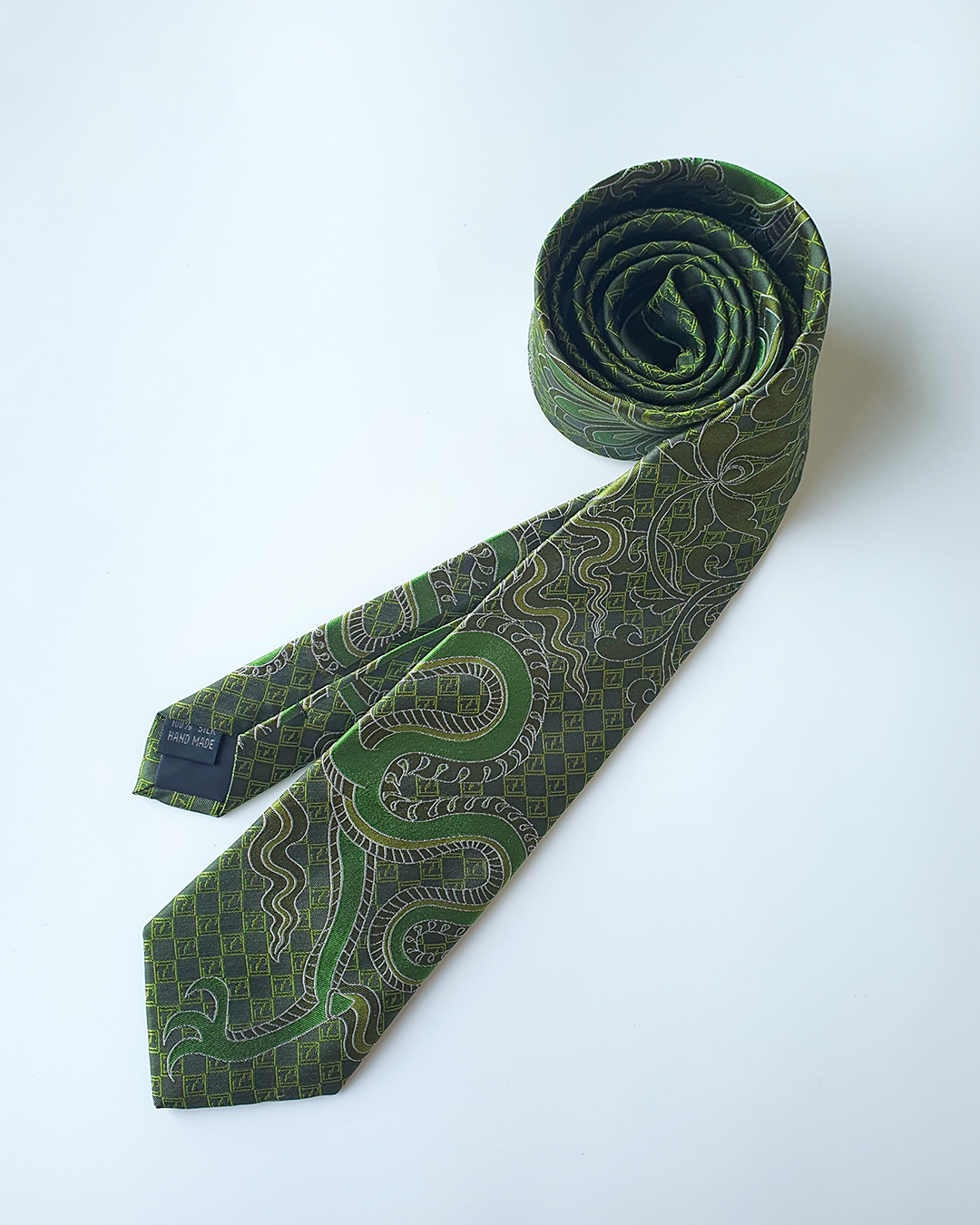 Emerald silk jacquard tie and cufflinks set, 3.1 inch wide, view 8