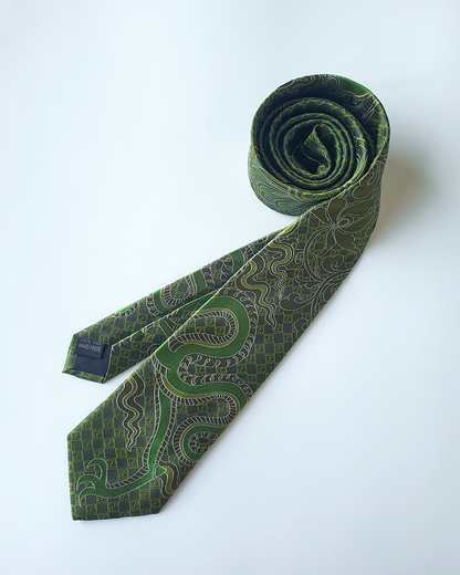 Emerald silk jacquard tie and cufflinks set, 3.1 inch wide, view 8