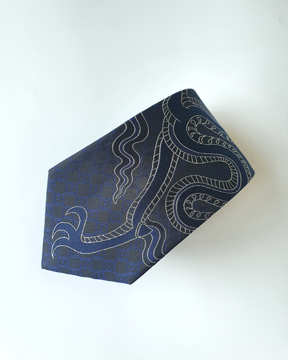 Navy Blue silk jacquard tie and cufflinks set, 3.1 inch wide, view 4