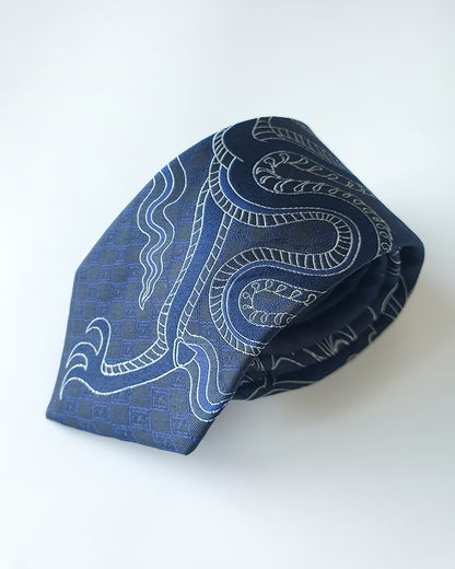 Navy Blue silk jacquard tie and cufflinks set, 3.1 inch wide, view 7