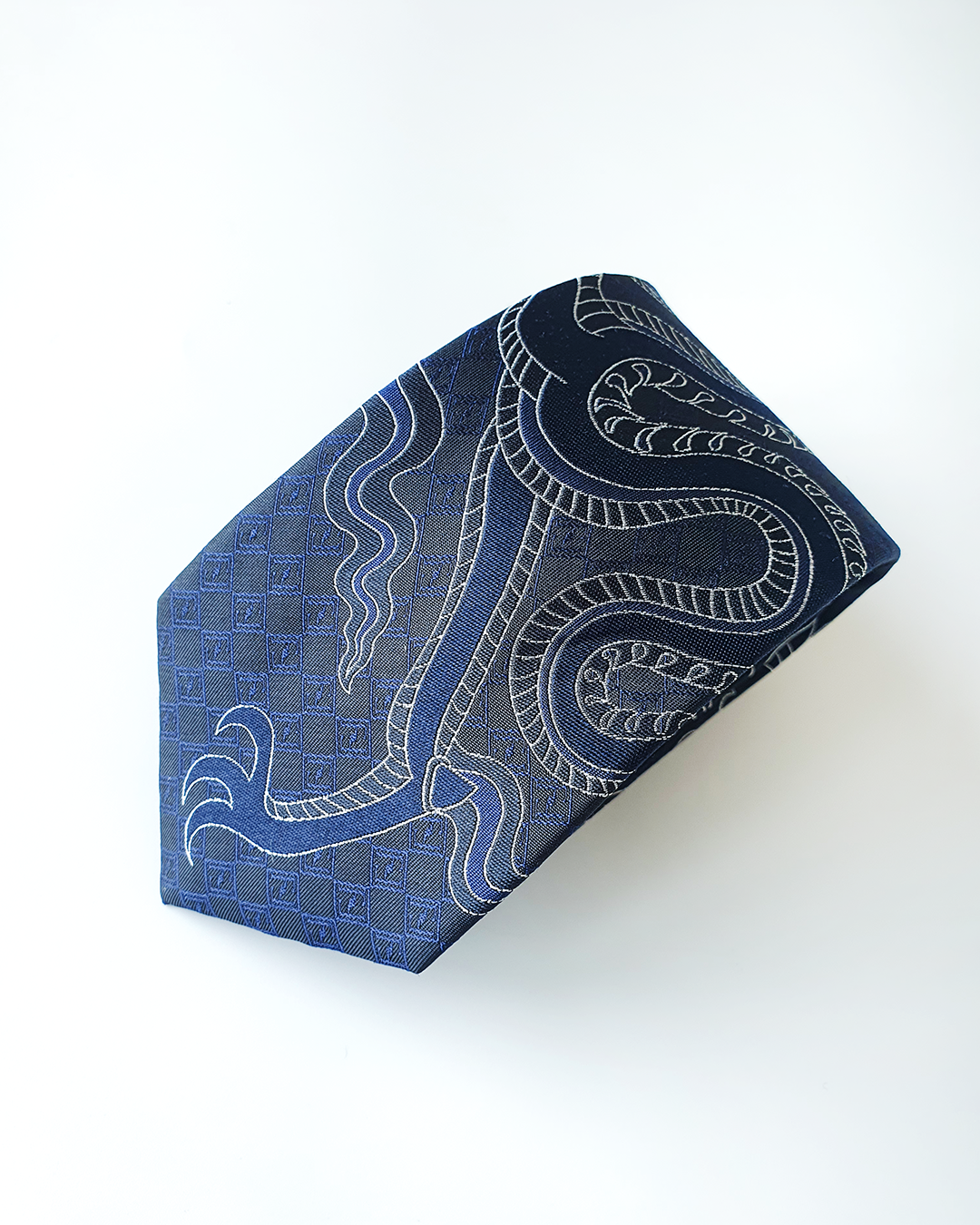 Navy Blue silk jacquard tie and cufflinks set, 3.1 inch wide, view 8