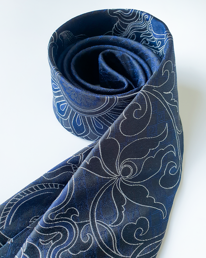 Luxury Gift for Dad/ Silk Necktie with Azure Dragon Pattern / 8cm × 145cm