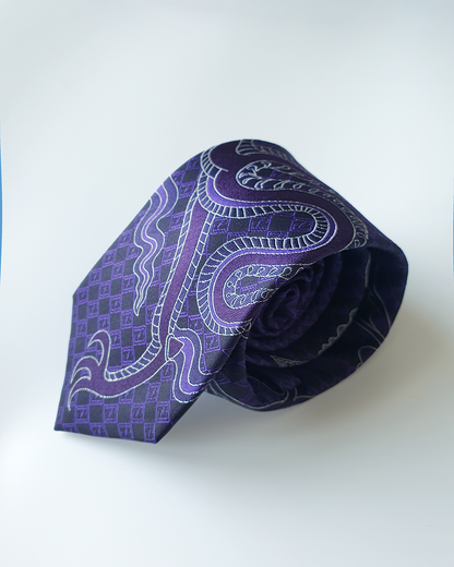 Luxury Gift for Dad/ Silk Necktie with Imperial Purple Dragon Pattern / 8cm × 145cm