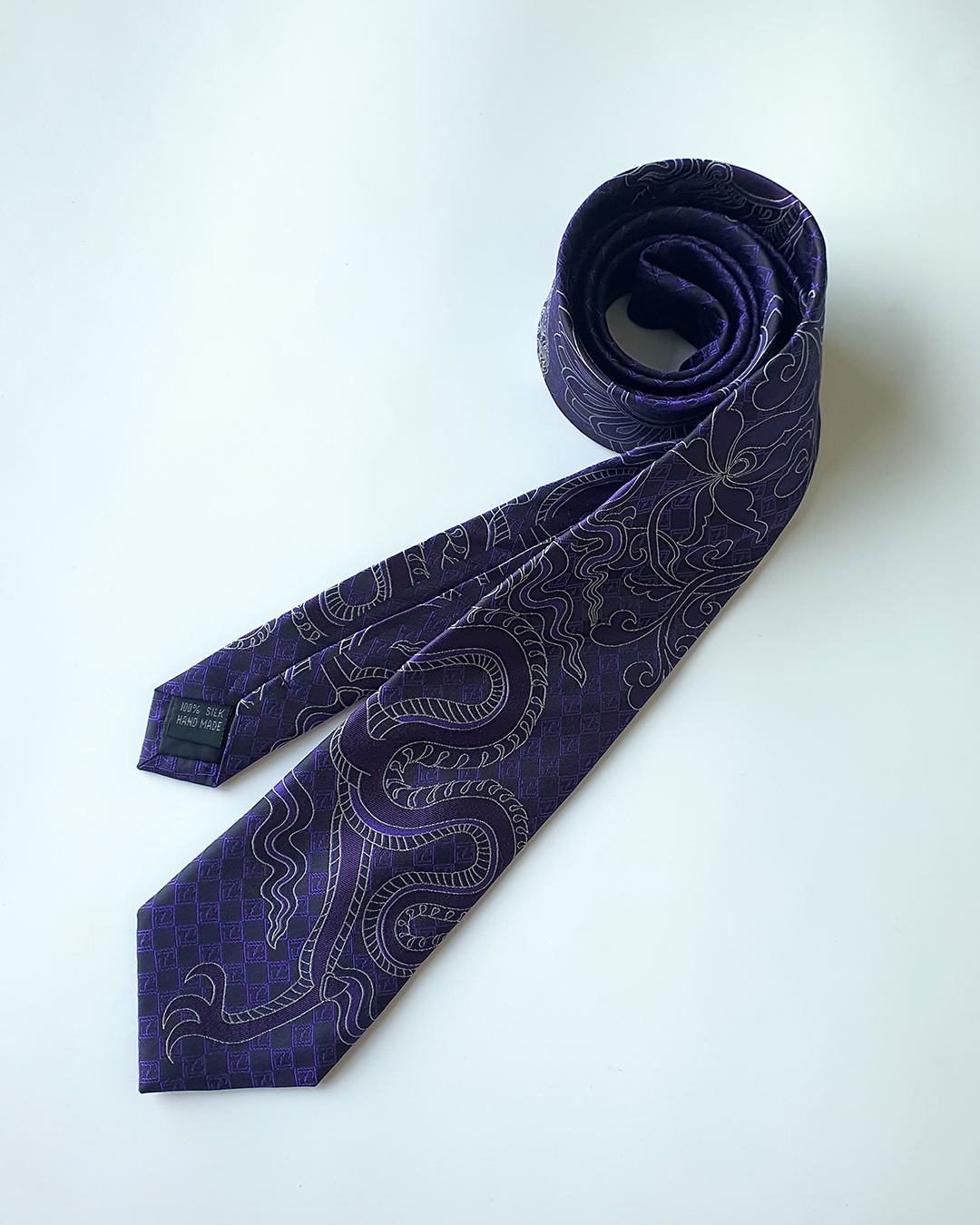 Luxury Gift for Dad/ Silk Necktie with Imperial Purple Dragon Pattern / 8cm × 145cm