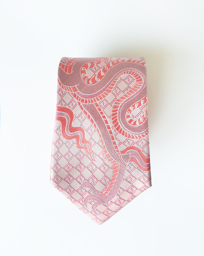 Pink silk jacquard tie and cufflinks set, 3.1 inch wide, view 7