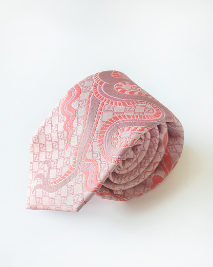 Pink silk jacquard tie and cufflinks set, 3.1 inch wide, view 8