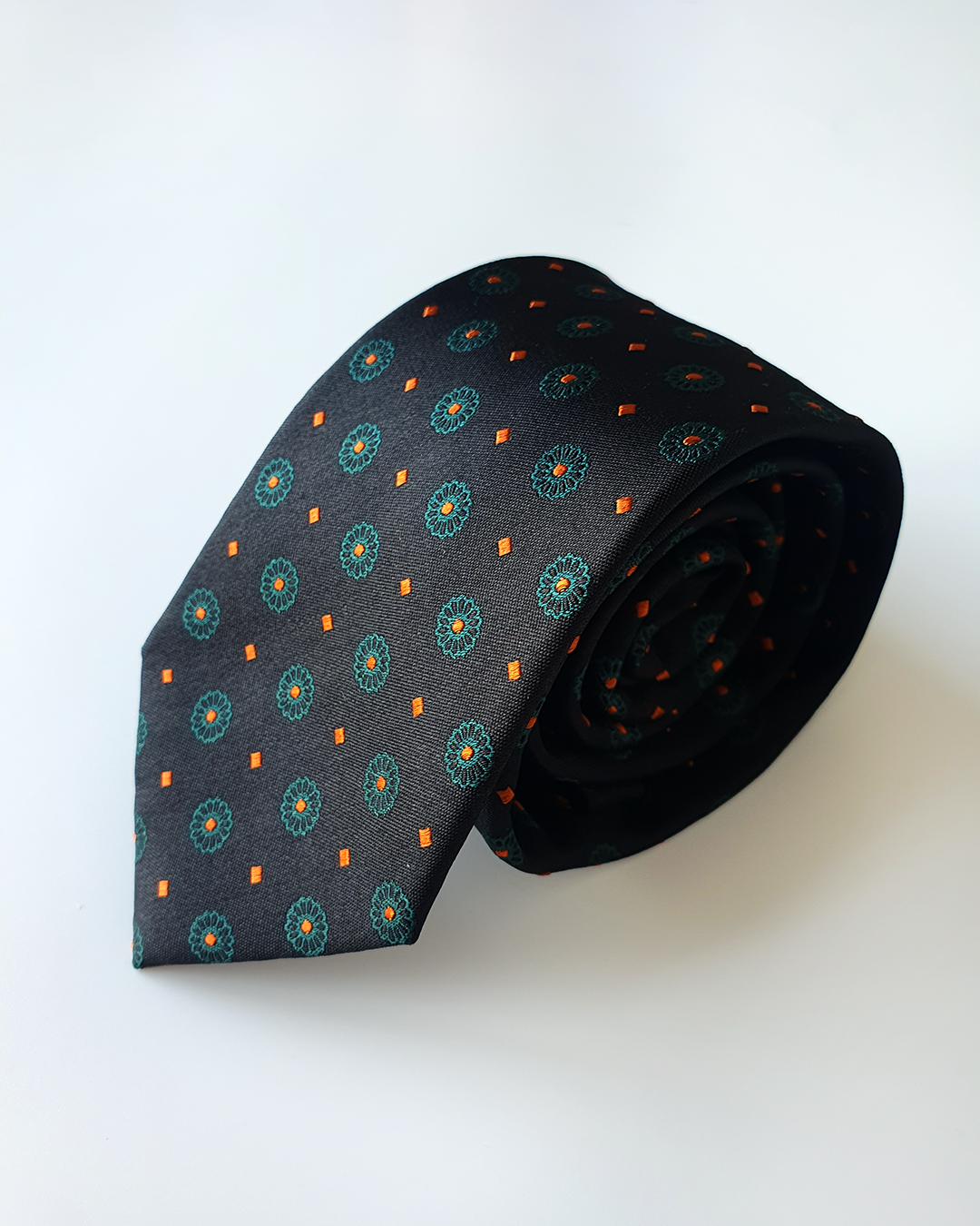 Luxury Gift for Dad/ Silk Necktie with Obsidian Jade Pattern and Cufflinks / 8cm × 145cm