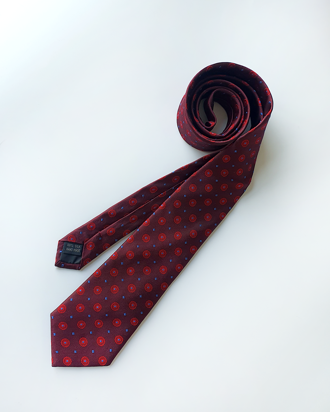 Luxury Gift for Dad/ Silk Necktie with Vermilion Pattern and Cufflinks / 8cm × 145cm