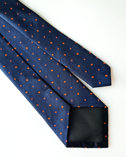 Luxury Gift for Dad/ Silk Necktie with Blue Jade Pattern and Cufflinks / 8cm × 145cm