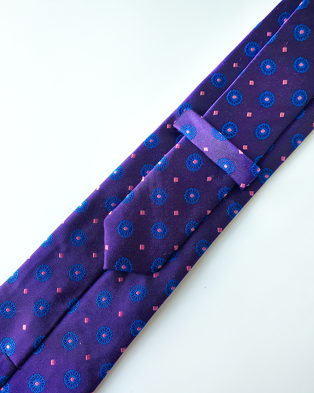 Luxury Gift for Dad/ Silk Necktie with Purple Lotus Pattern and Cufflinks / 8cm × 145cm