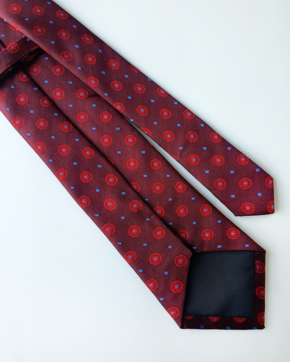 Luxury Gift for Dad/ Silk Necktie with Vermilion Pattern and Cufflinks / 8cm × 145cm