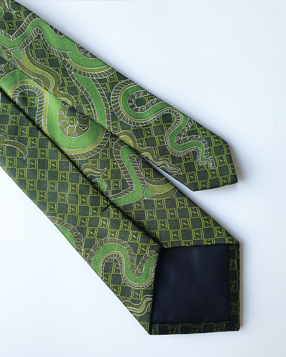 Luxury Gift for Dad/ Silk Necktie with Emerald Dragon Pattern / 8cm × 145cm