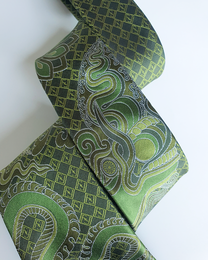 Luxury Gift for Dad/ Silk Necktie with Emerald Dragon Pattern / 8cm × 145cm