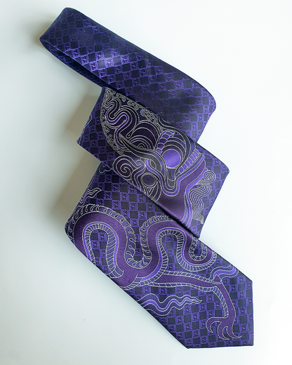 Luxury Gift for Dad/ Silk Necktie with Imperial Purple Dragon Pattern / 8cm × 145cm